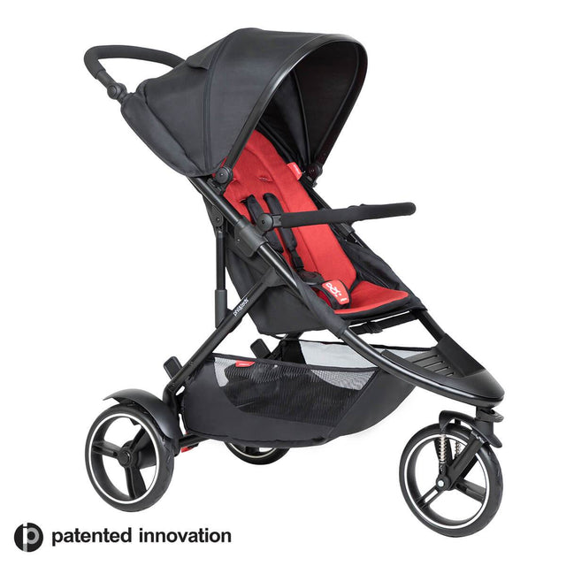 phil&teds dot buggy with chilli liner 3/4 view_chilli