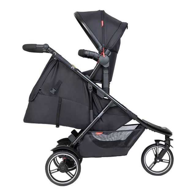 phil&teds dot inline buggy with double kit in parent facing and sling seat in lie flat for newborn
