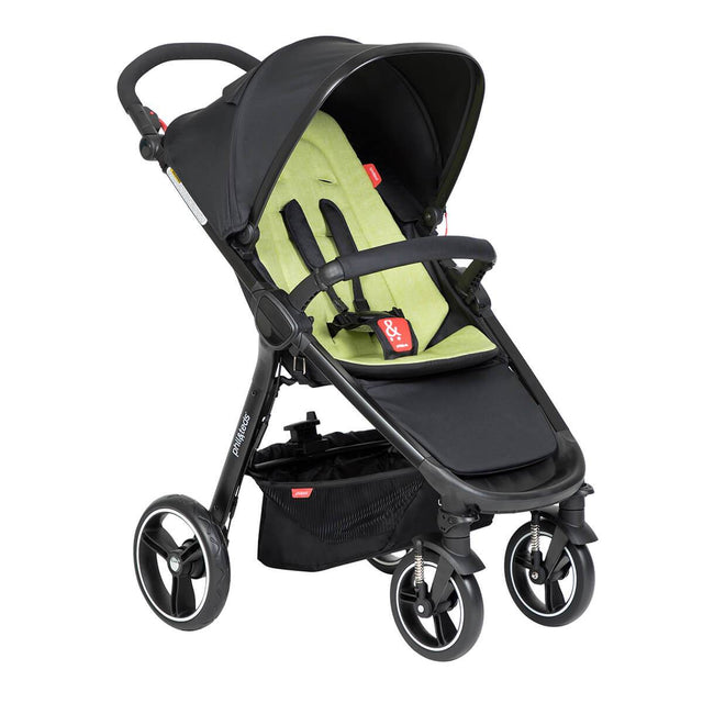 phil&teds compact smart buggy with apple liner 3/4 view_apple