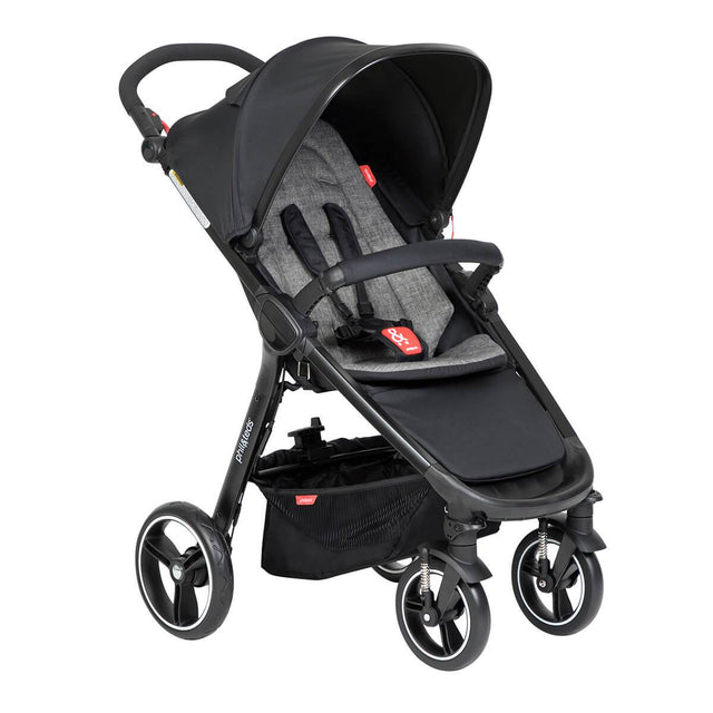 phil&teds compact smart buggy with charcoal liner 3/4 view_charcoal