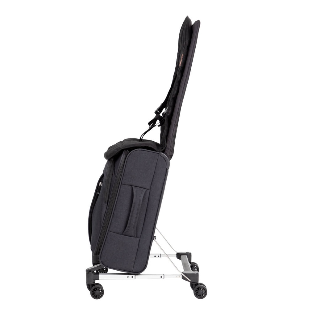 skyrider ride on luggage shown side on with the child seat in place