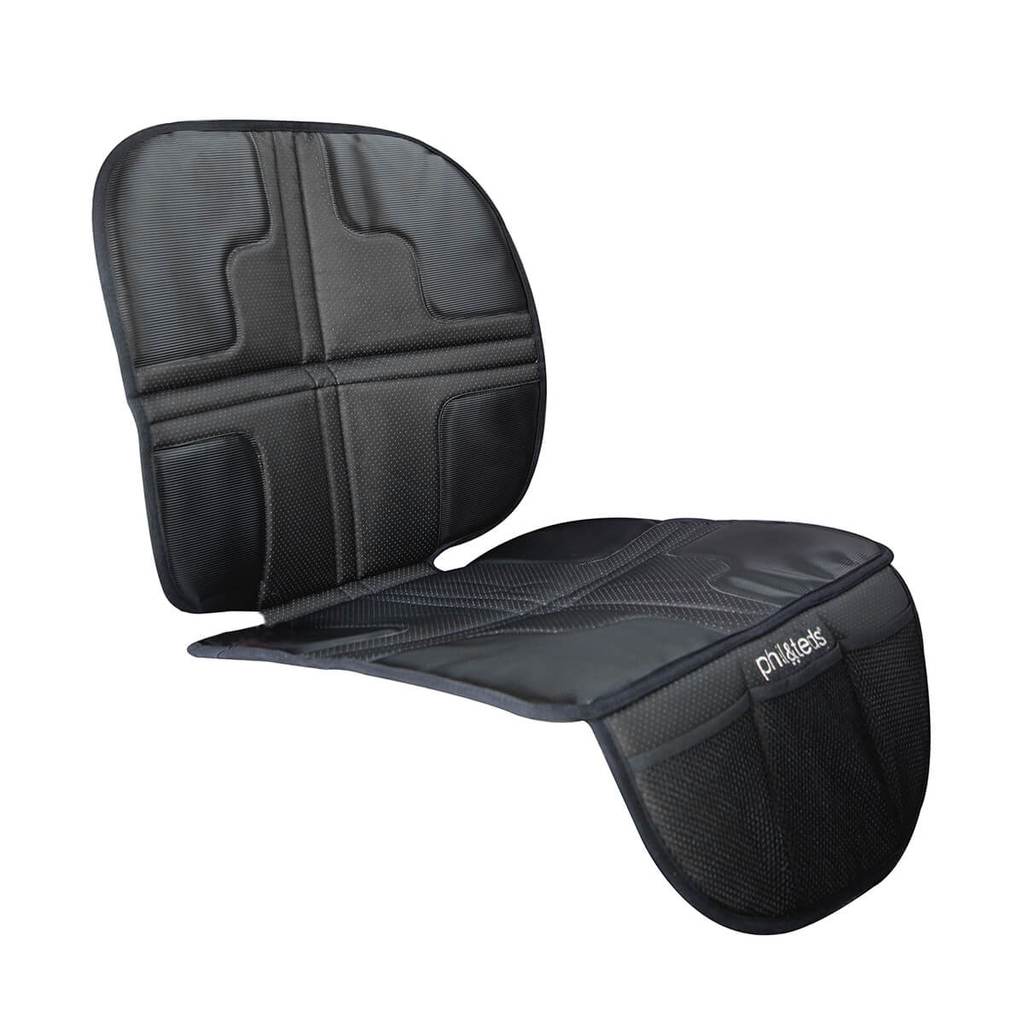 phil&teds vehicle seat mate shown on white background to demonstrate in car positioning and access to three storage pockets